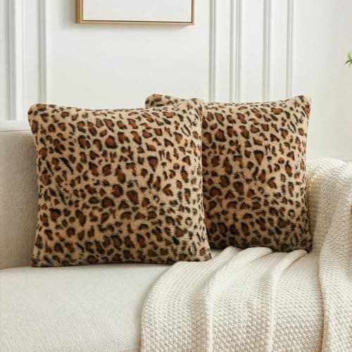 PRRPRR Cheetah Pillow Covers, 20x20in Faux Fur Throw Pillow Covers Set of 2, Leopard Couch Pillow Covers Fluffy Soft Decorative for Home Living Room Bedroom - Image 1