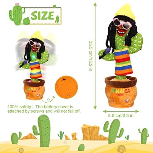 MIAODAM Dancing Cactus, Funny Style 270 Degree Rotation Talking Baby Toy for Big Kids and Adults, Repeats What You Say Colorful Glowing Singing Cactus Toy - Thumbnail 3