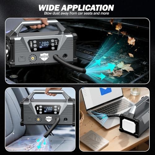 Sharmeal Jump Starter with Air Compressor，9000A Car Battery Jump Starter (All Gas/12.0L Diesel)，200PSI Car Battery Jumper Starter Portable 12V Jump Box with Jumper Cables, LED Light - Thumbnail 5