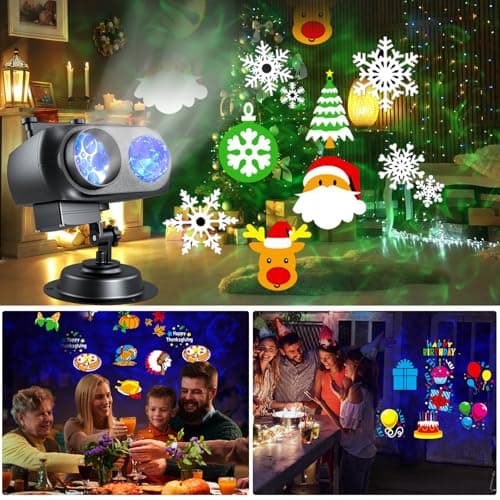 Christmas Projector Lights Outdoor - 2-in-1 HD Holiday Light Projector with Remote Control & Timer, IP65 Waterproof, 10 Slides & 10 Colors Ocean Wave Effects for Yard, Garden, House, Xmas Decorations - Thumbnail 3