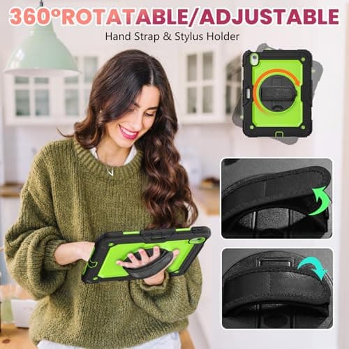 WEGLS Case for iPad Air 11 inch Case (M3 2025/ M2 2024)/ for Air 6th Generation with Screen Protector Pencil Holder, 360 Rotating Hand Strap & Stand, Green - Thumbnail 3