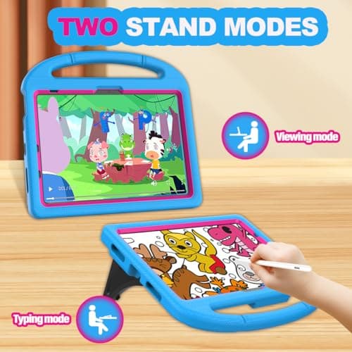 YIHE Kids Case for iPad A16 11th Generation (11" 2025) & 10th Gen (10.9" 2022) | Shockproof Tablet Cover with Built-in Screen Protector & Pencil Holder for iPad 10.9/11 Inch, Blue Pink - Thumbnail 5