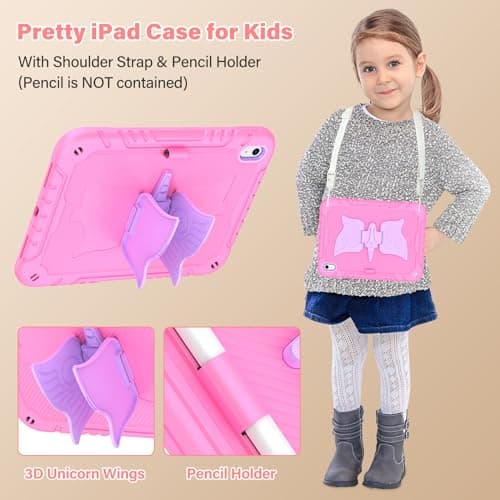 TOMORRY for iPad (A16) 11th Generation 11 Inch 2025/iPad 10th Generation Case 10.9 Inch 2022 with Tempered Glass Screen Protector,Unicorn Stand,Shoulder Strap,for iPad 10 Case Kids Girls (Pink) - Thumbnail 6