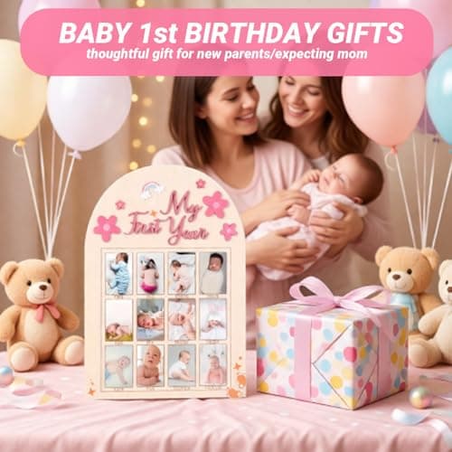DegoCyhton My First Year Photo Frame, Wooden 12 month picture frame for baby first year, Easy Photo Insert, Smooth Safe Edge, With Hang Hooks, For 0-12 Month Newborn, Baby Birthday Keepsake Gift - Thumbnail 6