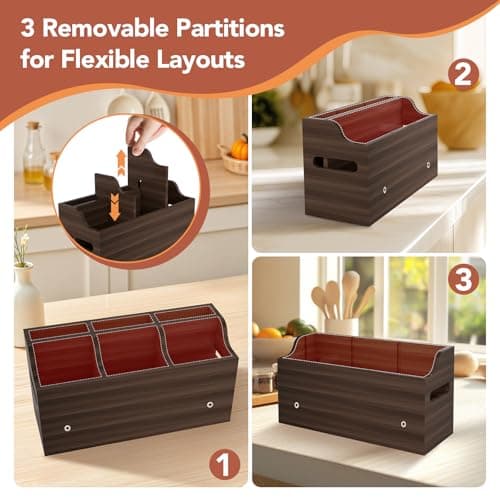 DIOLOVE 2-in-1 Large Wooden Utensil Holder for Kitchen Counter - Modular Stackable Cooking Utensil Organizer with Diatomite Absorbent Mat & Spoon Rest - Wall Mount Spatula Caddy & Silverware Storage - Thumbnail 5