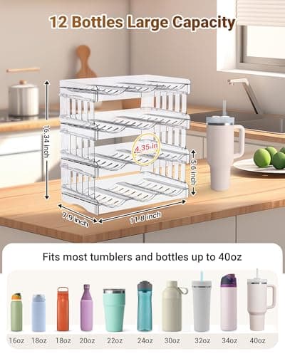 Gracenal Large Tumbler Organizer for Stanley Cup 40 oz, Patented Kitchen Pantry Organizers and Storage for Stanley Cup Accessories, Stackable Water Bottle Organizer Holder Gifts 4Pack Large-12-bottle - Thumbnail 2