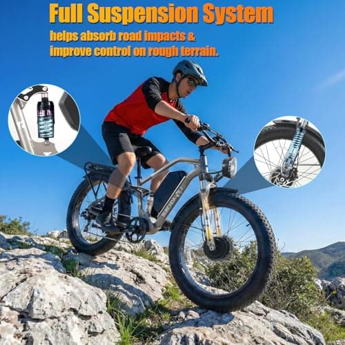 DAMSON 5000W Dual Motor Electric Bike for Adults AWD, 52V 30Ah Battery, 40MPH Electric Bicycle, Up to 90 Mile Range, 26" Fat Tire Mountain Ebike, Full Suspension, Hydraulic Disc Brakes - Thumbnail 5