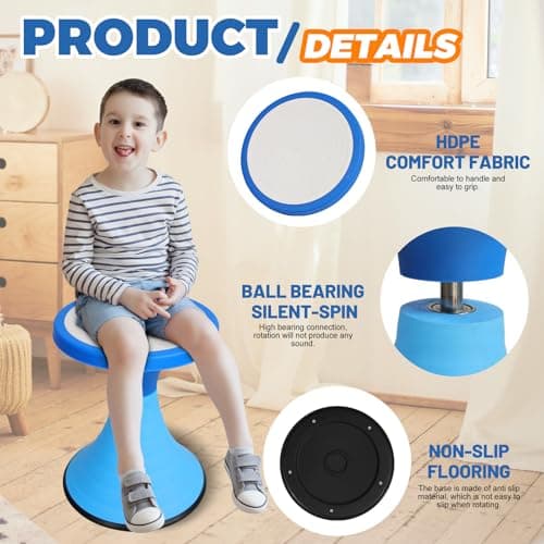 AOBOTE Kids Wobble Stool, 360° Rotatable Children Swivel Chair with Color Block Design, 100KG Load Bearing, for Home and Classroom Learning, Ages 6+ (Blue) - Thumbnail 3