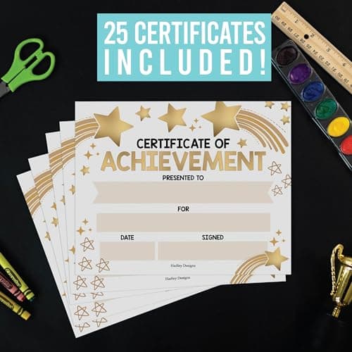 Classroom Award Certificates for Students -25 Certificate of Achievement Awards, Premium Real Gold Foil Certificate Paper, Preschool Graduation Certificates, Kindergarten Diploma, Star Student Honors - Thumbnail 2