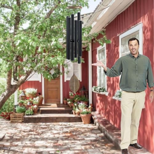 Wind Chimes Outside Deep Tone, 45 in WindChimes Large with 6 Heavy Tubes, Large Deep Tone Wind Chime Outdoor for Garden Hanging Décor,Sympathy Gifts, Black - Thumbnail 4