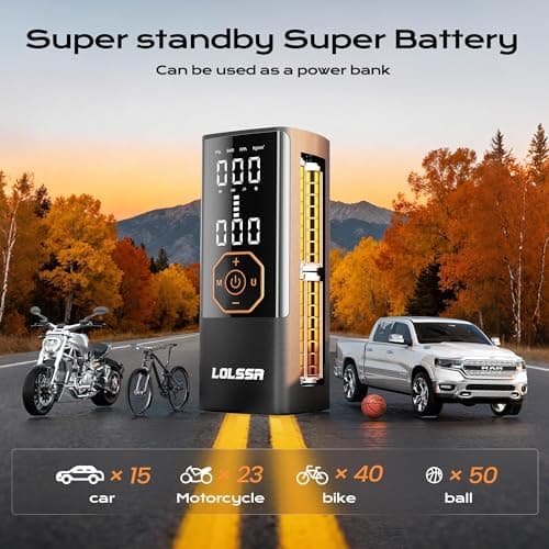 Tire Inflator Portable Air Compressor Air Pump Tires Cordless Electric 180PS for Car, Motorcycle, Bike, Ball, with Tire Gauge Pressure-Black - Thumbnail 2