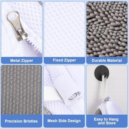 Shoe Washing Machine Bags, 2 PCS Shoe Bag for Washing Machine, 360° Wrap-Around Clean Laundry Bags Reusable Hidden Zipper Cleaning Bag for Tennis Shoes Sneaker Running Shoes, Grey - Thumbnail 6