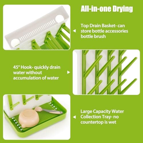 Flysich Baby Bottle Drying Rack, 2PCS Space Saving Baby Bottle Organizer for Countertop, Vertical Bottle Dryer Holder with Brushes Holder, Large Bottle Storage Holder 12 Bottles & Baby Accessories - Thumbnail 3