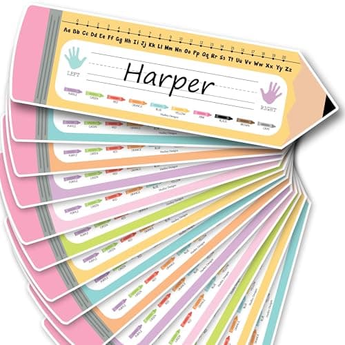 Hadley Designs Desk Name Tags for Classroom –36 Student Name Tags for Desks, 14.5x4 Name Plates for Classroom Decor, Teacher Supplies Pastel Nametags, 1st-3rd Grade Kindergarten Preschool Must Haves