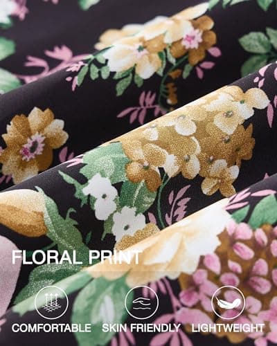 BTFBM Summer Dresses for Women 2026 Spring Outfits Beach Vacation Short Sleeve Smocked Boho Casual Floral Maxi Dress(Floral Black Yellow, Small) - Thumbnail 5