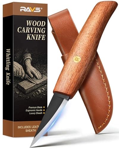 ravs Whittling Knife with High Carbon Steel Blade and Leather Sheath, Wood Carving Sloyd Knife with Titanium Coating Wide Blade, Wood Carving Tools with Ergonomic Handle for Beginners & Professionals - Image 1