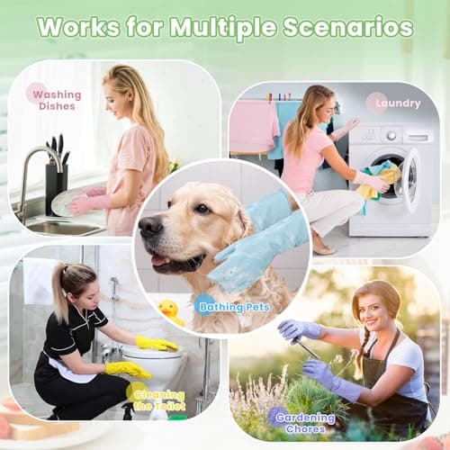 Jsocoah Rubber Kitchen Dishwashing Gloves, 5 Pairs Eusable Cleaning Gloves For Washing Dishes, Bathroom, Pet care, Garden Non-Slip Durable Rubber Gloves For Daily Use (Medium) - Thumbnail 6