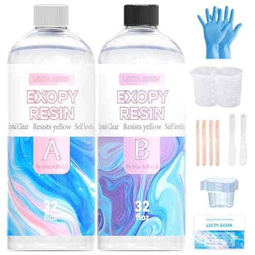 LEEYA RESIN Crystal Clear Epoxy Resin Kit 64OZ, No-Bubble, No-Yellowing, Self Leveling Resina Epoxica para Manualidades, Clear Resin for Crafts, Tabletop, Coaster, Tray, Painting, Jewelry, 1:1 Ratio - Image 1