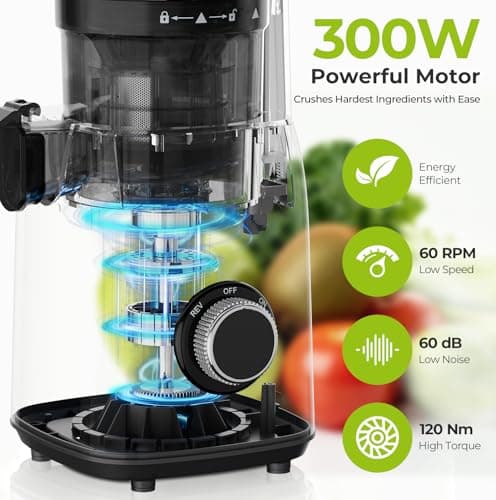 Havato Cold Press Juicer, 5.4" Extra Wide Feed Chute Juicer Machines for Whole Vegetables & Fruits, 98% High Juice Yield, Easy Clean & Install, Compact Slow Masticating Juicer with 300W, Grey - Thumbnail 4
