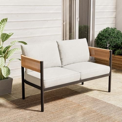 Gand Patio Outdoor Loveseat,Wicker Conversation Set with Thick Cushion for Porch, Garden, Yard, Natural - Image 1
