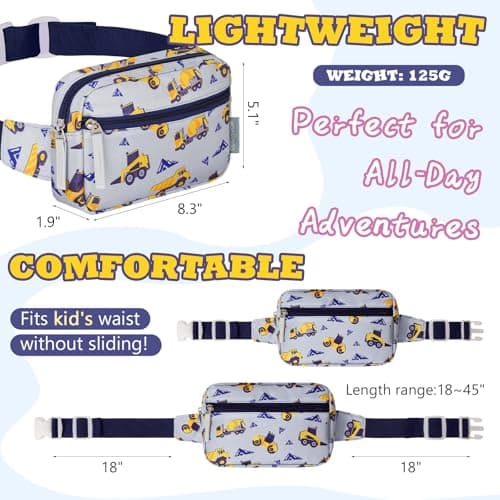 WOOMADA Fanny Pack, Crossbody Bag Waist Bag with Adjustable Waistband, Cute Belt Bag for Gifts(Grey Vehicles) - Thumbnail 2