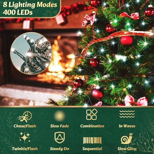 Christmas Trees Lights - 400 LEDs Tree Twinkle Lights for Christmas Tree,6.6FT x 16 String Xmas Decorations Lights Fairy Tree Light 8 Mode for Xmas Fir Pine Party Decoration White - Thumbnail 4