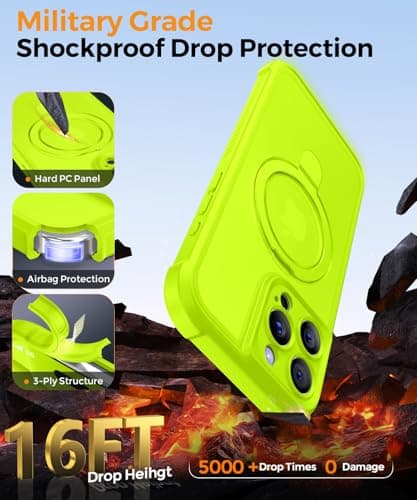 MOCCA Design for iPhone 16 Pro Max Case with Magnetic Invisible Stand [Full Camera Protection] [Compatible with Magsafe] Military Drop Shockproof Translucent Matte Case Cover 6.9",Fluorescent Green - Thumbnail 5