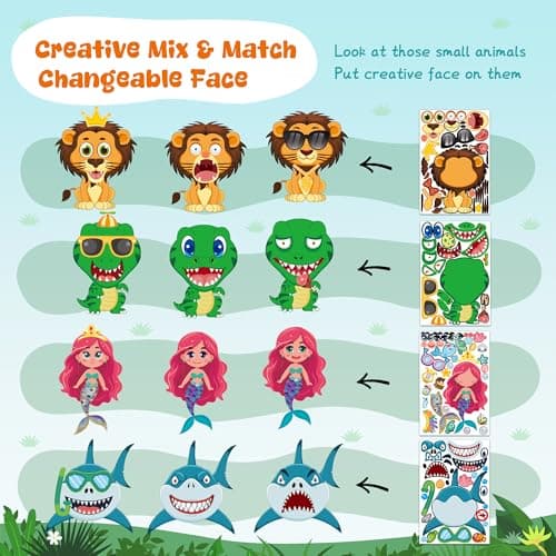 Stickers for Kids - 48 Sheets Make a Face Animal Stickers Crafts Goodie Bags Stuffers Party Favors Activities Gifts for Easter Kids Toddler Grandkids Birthday School Classroom Supplies Age 4-8 - Thumbnail 6