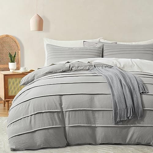 Oli Anderson Light Grey Duvet Cover King Size - Pleated King Duvet Cover, 3PCS Soft and Breathable Textured Bedding Set with Zipper Closure(Light Grey,104"x90") - Image 1