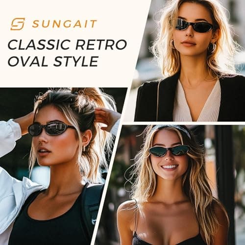 SUNGAIT Retro Oval Sunglasses for Women Lightweight Cat Eye Fashion UV400 Protection - Thumbnail 2