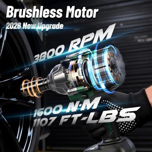 PAOWAFOL 2026 Impact Wrench 1180ft-lbs(1600N.m), 1/2" Impact Gun with 2x4.0Ah Battery, 21V Cordless Impact Driver High Torque with 5 Sockets, Pistola Llave De Impacto Brushless for Truck RV Home Car - Thumbnail 2