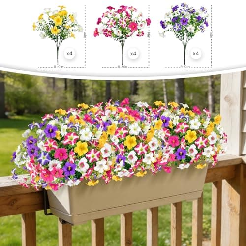 ICX 12PCS Artificial Flowers for Outdoors, Artificial Petunias with Eucalyptus, UV Resistant, Fake Flowers for Outside for Pot, Front Door, Porch, Yard, Patio, Window Box, Hanging Basket (12pc Mix - Thumbnail 2