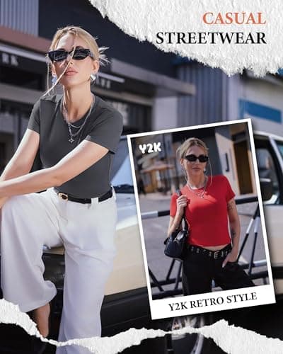 GAYHAY Black Shirts for Women - Slim Fit Short Sleeve Crop Top Crew Neck Casual Basic Tees Spring Summer Fashion Clothing 2026 - Thumbnail 4