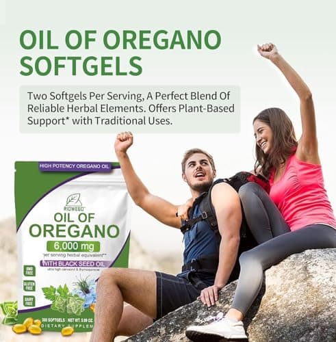 RIOWEGO Oil of Oregano Softgels with Black Seed Oil, 6000mg High Potency Oregano Oil Capsules for Immune Support, Gut Function Support, Carvacrol & Thymoquinone, Non-GMO, Gluten Free, 300 Softgels - Thumbnail 5
