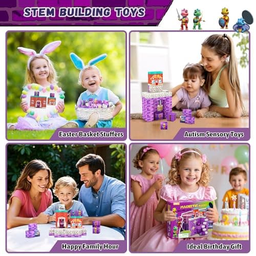 48PCS Magnetic Blocks, Valentines Day Gifts for Kids,Easter Basket Stuffers,Ideal Gifts for Kids Ages 3 4 5 6 Year Old, Magnetic Cubes Sensory Montessori Toys for Boys & Girls - Thumbnail 2