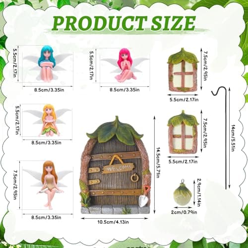 Glowing Miniature Fairy Garden Accessories, 4-Piece Miniature Fairy Figurines Glow in The Dark Fairy Door and Windows for Trees Set, Resin Light Up Sculpture Kit for Outdoor & Indoor Gardens - Thumbnail 2