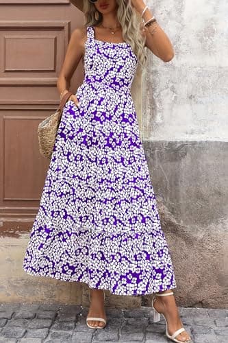 PRETTYGARDEN Womens 2026 Summer Dresses Fashion Clothing Floral Maxi Dress Ruffle Long Flowy Boho Beach Vacation Sundresses (Floral Purple White,Large) - Thumbnail 5