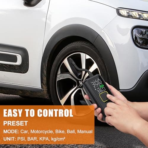 Pwperry Tire Inflator Portable Air Compressor, 4X Faster 150PSI Smart Air Pump for Car Tires with Digital Pressure Gauge, Portable Fast Tire Inflator for Car, Bike, Motorcycle, Balls - Thumbnail 5