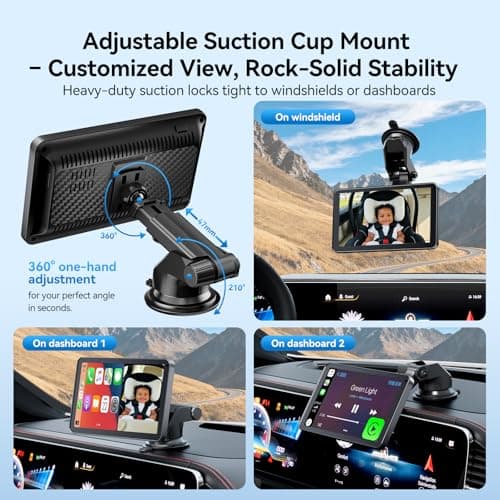 Baby Car Camera with 7" IPS Touchscreen, CarPlay & Android Auto Compatible, 1080P AHD Baby Car Monitor, IR Night Vision,360° Rotation Live Rear-Seat View, Alternative to Rear-Facing Baby Mirrors - Thumbnail 5