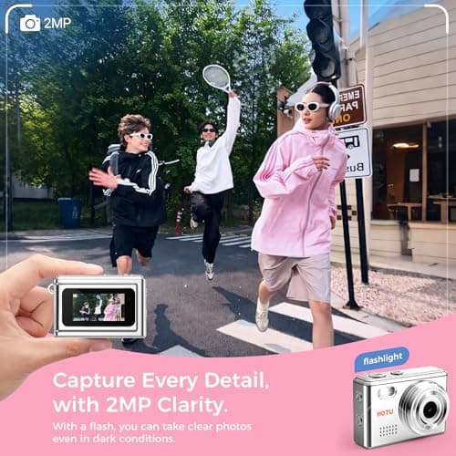 HOTU Mini Keychain Camera, Y2K Portable Mini Digital Camera, 2MP 1080P Video Recording Small Camera with 32GB Card for Kids, Long Battery Life for Travel, Vlog, Silver - Thumbnail 4
