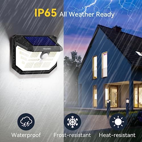 TECKNET 231 LED Solar Motion Lights Outdoor Waterproof, 10 Pack 300° Angle & 3 Lighting Modes PIR Motion Sensor Security Solar Wall Lights IP65 for Fence Front Door Yard Deck Garden Garage - Thumbnail 6