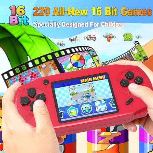 Beijue 16 Bit Handheld Games for Kids Preloaded 220 Retro Video Games with 3.0'' Large Screen Portable Rechargeable Electronic Gaming Player Toy Gifts for Boys Girls (Red) - Thumbnail 2