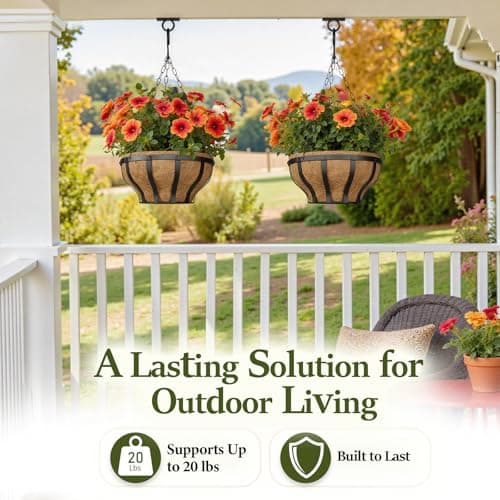 VOXOR Metal Hanging Baskets for Plants, Heavy Duty Wrought Iron Hanging Baskets with Coco Liner & Reinforced Chain, Ideal for Garden, Patio & Porch Decoration (2 Pack, 12 Inch) - Thumbnail 5