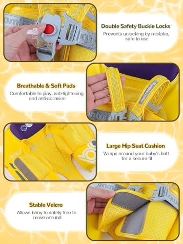 Mambobaby Baby Pool Float with Canopy, Kalolary Non-Inflatable Baby Swim Float Infant Swim Trainer Ring Toddler Pool Float with Adjustable Strap & Tile for 3-24 Months Age Boys Girls (Yellow Car) - Thumbnail 5