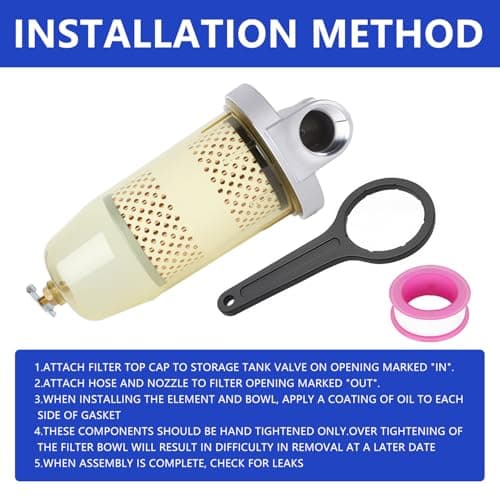 AUIVERED B10-AL 496 Fuel Tank Filter Assembly with Wrench - Replacement for Gasoline and Diesel Water Separate - 30 Micron Max 25 Gpm 150 Psi with 1” NPT Top Cap - Thumbnail 4