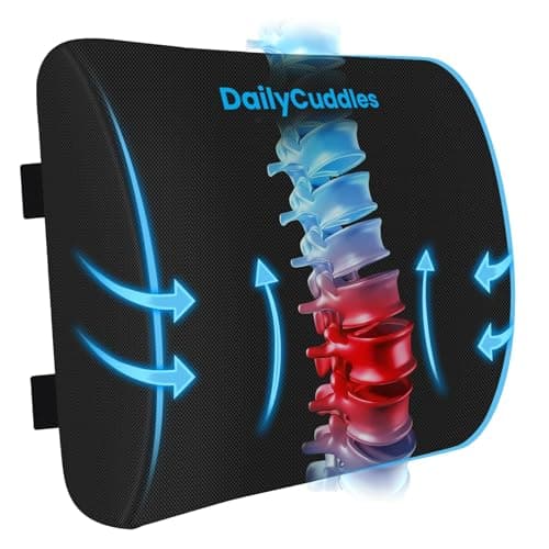 DailyCuddles Lumbar Support Pillow for Office Chair Back Support - Memory Foam Lumbar Pillow for Car or Gaming Chair, Ergonomic Back Cushion with Adjustable Strap for Long-Hour Sitting (Black) - Image 1