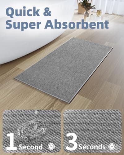 PADOOR Non-Slip Bath-Mats for Bathroom, Rubber-Backing Braided Absorbent Bathroom Mat Machine Washable Thin Bathroom Rugs Fit Under Door Quick Dry Bath Rugs for Floor, 20''x32'' Grey - Thumbnail 3