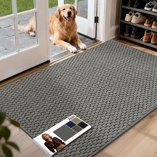 JSEI Dirt Trapper Door Mat 32"x48", Non-Slip Entryway Rugs Doormat Indoor, Washable Absorbent and Stain Resist Welcome Floor Mat for Front Door, Dog Door Mat, Dirty Wet Shoes & Paws, Light Grey - Image 1