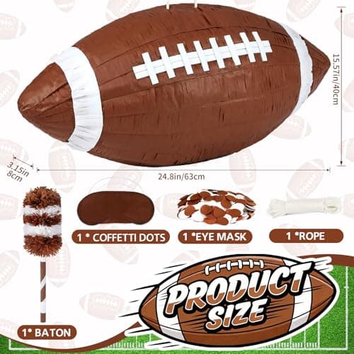 Football Pinata, Large Piñata with a Blindfold, Bat, Rope for Tailgate Party Supplies, Boy Birthday Party, Sport Theme Party Decoration - Thumbnail 4