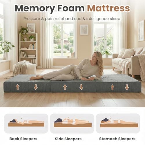 Erament 6-Inch Tri-Fold Mattress Full Size, Covertible Bed Floor Futon Mattress with Handles & Non-Slip Bottom, Foldable Mattress with Removable Tufted for Guest, Camping, Dorm - Thumbnail 4